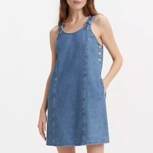 Levis Aly Denim Pinafore Light Wash Mini Dress XS Boho Western Femme Granola 90s